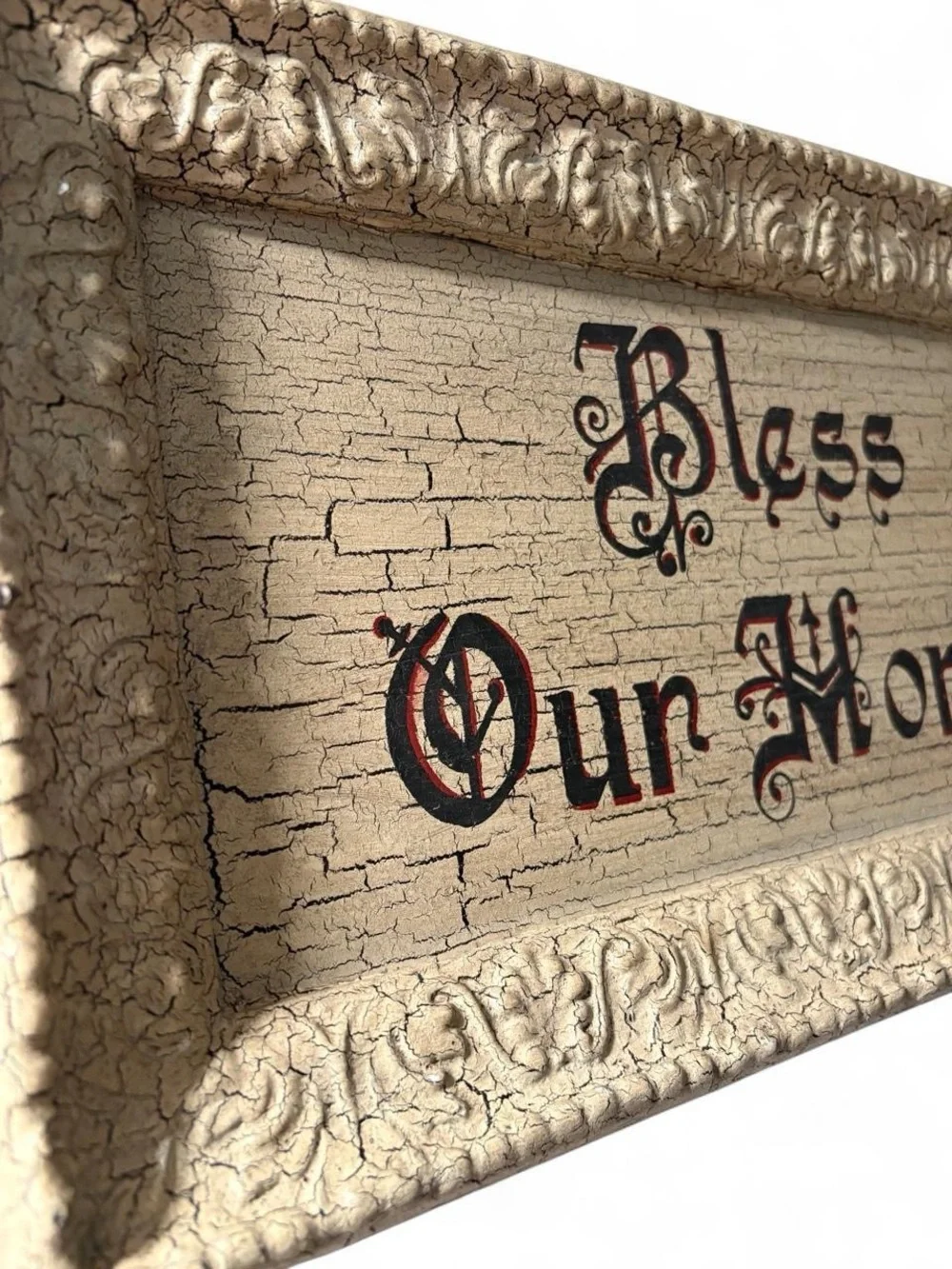 Bless Our Home Framed Wall Plaque - Resin Cream and Red
